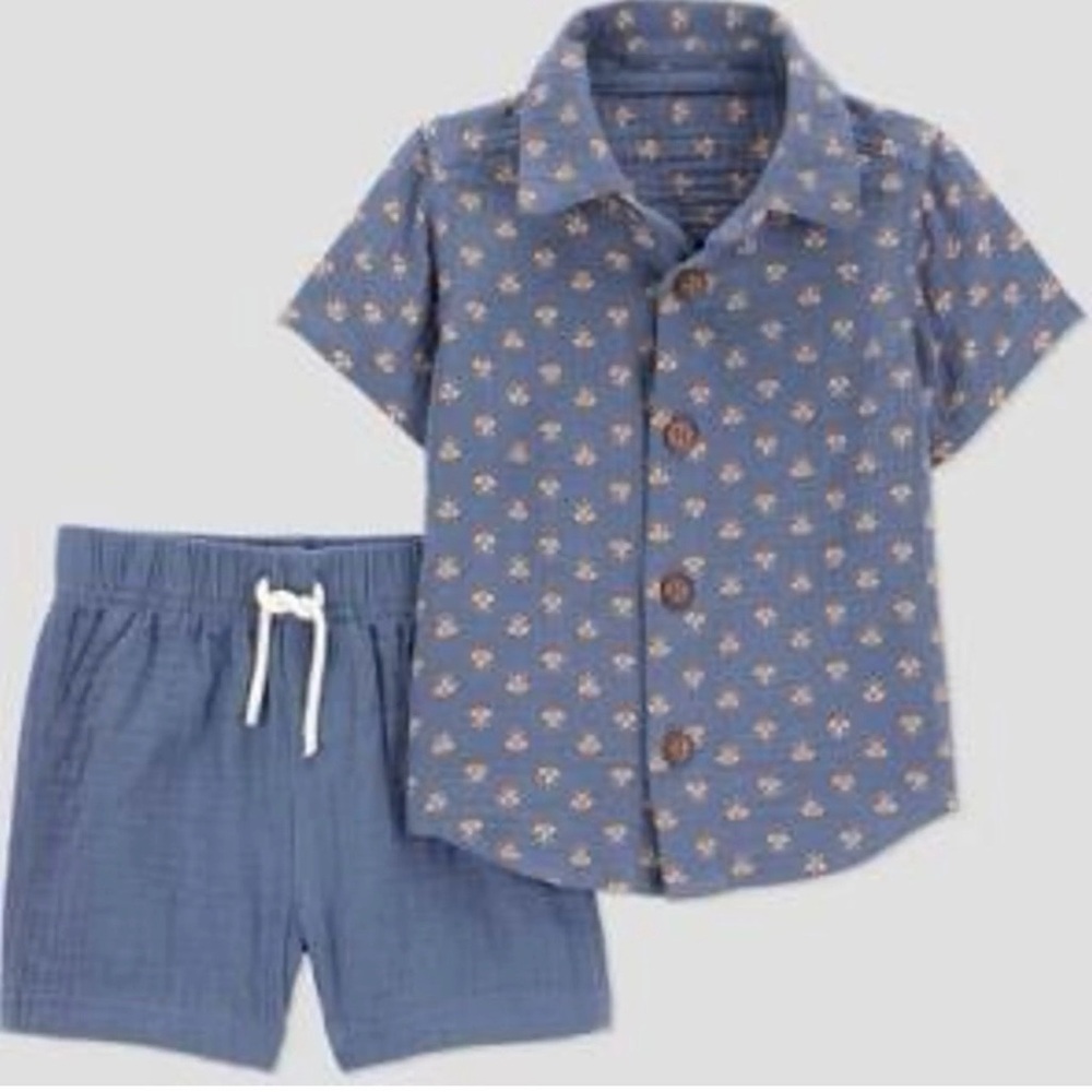Carter's Blue Button Down Shirt and Shorts Set